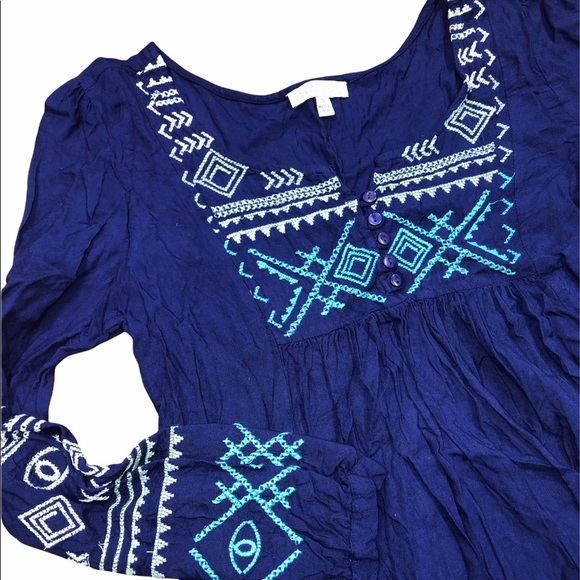 Patrons of Peace small blue boho embroidered top - Picture 1 of 7